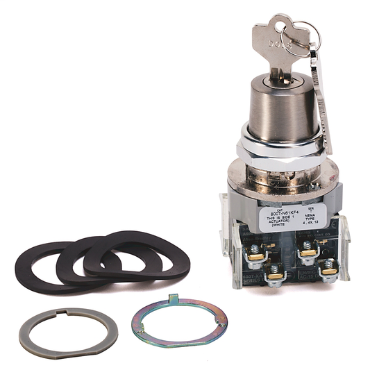 800T-N61KK4 - 30.5mm Type 4/13 4 Pos. Cyl. Lock Sel. Switch, Maint., Lock All, Std. Key, D018 Key