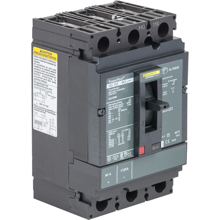 HGL36125C - Circuit breaker, PowerPacT H, 125A, 3 pole, 600VAC, 18kA, lugs, thermal magnetic, 100%