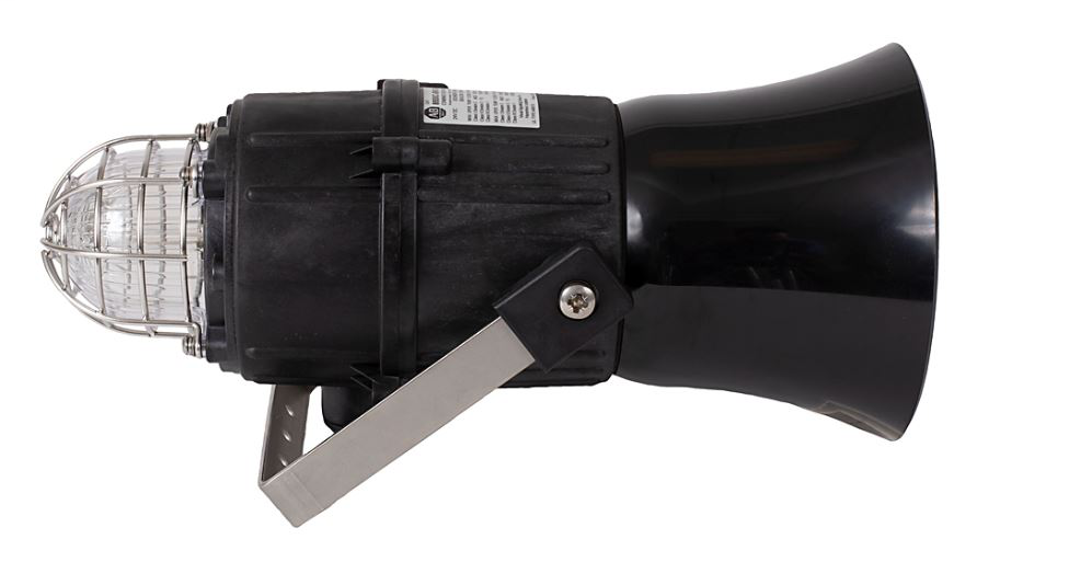 855XC-BNA10A7 - Combinación de baliza/bocina para áreas peligrosas 855XC, negra, entrada de conducto NPT/M20 de 1/2 pulgada, 120 V CA 50/60 Hz, luz estroboscópica de xenón de 5 J y 110 dB a 1 metro/45 tonos, 3 etapas, transparente