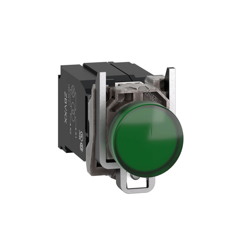 XB4BV5B3 - Luz piloto, Harmony XB4, metal, verde, 22 mm, LED universal, lente lisa, 400 V CA