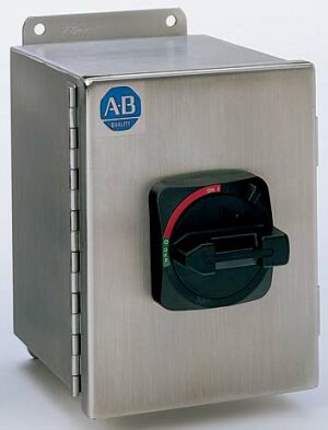 194E-CA40-PD10 - Interruptor de carga IEC, NEMA tipo 4/4X - Acero inoxidable IP66 - Base/carril DIN, Mango gris/negro, 40 A, 3 polos