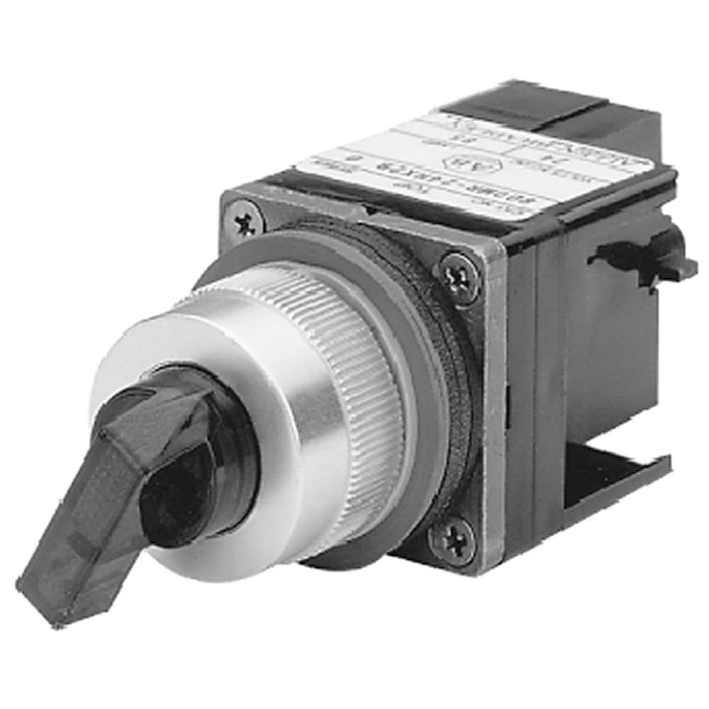 800MR-16JX9B - Selector de palanca/perilla de 3 posiciones 800MR, iluminado, con transformador, 120 V CA 50/60 Hz, 3 posiciones, sin perilla, incandescente, retorno por resorte desde ambos lados, leva B, sin contactos, terminales de clip