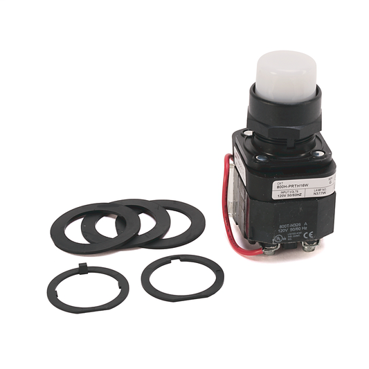 800H-PRTH16W - 30.5mm Type 4/4X/13 Pilot Light, Xfmr, Push-to-Test, LED, White, 120V AC 50/60 Hz, 1 NO-1 NC