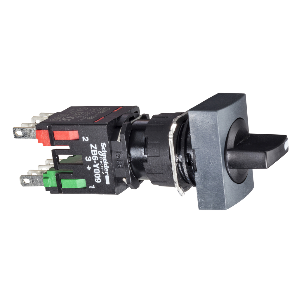 XB6DD225B - Interruptor selector, Harmony XB6, rectangular negro, 16 mm, 3 posiciones, contacto fijo, 1 NA + 1 NC