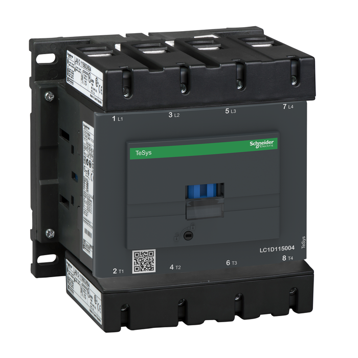 LC1D115004M7 - IEC contactor, TeSys Deca, nonreversing, 200A resistive, 4 pole, 4 NO, 220VAC 50/60Hz coil, open style