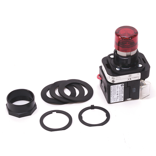 800H-QRTH2R - 30.5mm Type 4/4X/13 Pilot Light, LED, Red, 12-130V AC/DC, 1 NO-1 NC