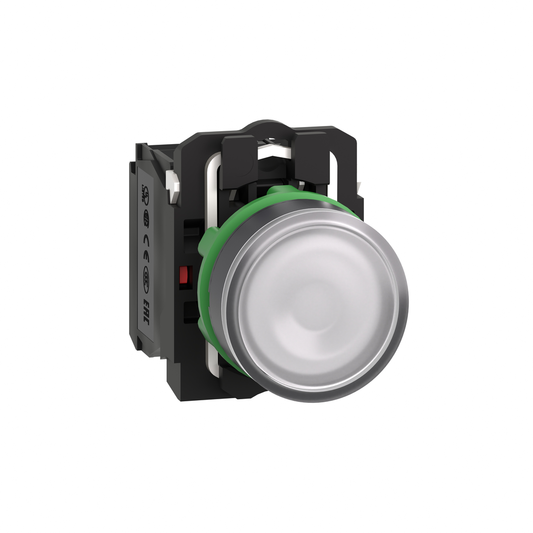 XB5AW31B5 - Pulsador iluminado, Harmony XB5, plástico, blanco, 22 mm, LED universal, lente lisa, 1 NO + 1 NC, 24 V CA CC