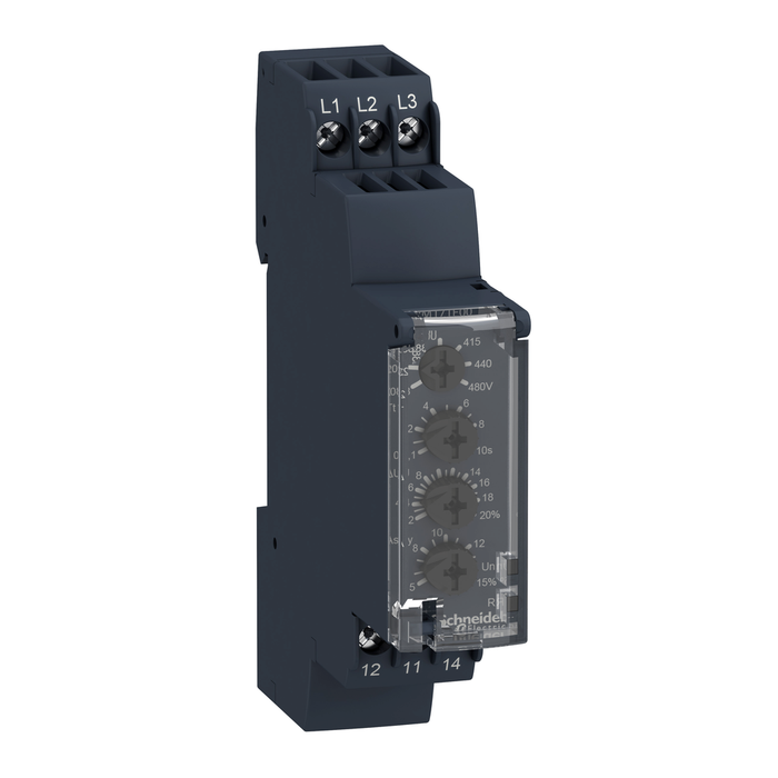 Zelio, 3 phase supply control relay, range 208 to 480 VAC, sequence, phase failure, phase imbalance, voltage (Qty. 48)