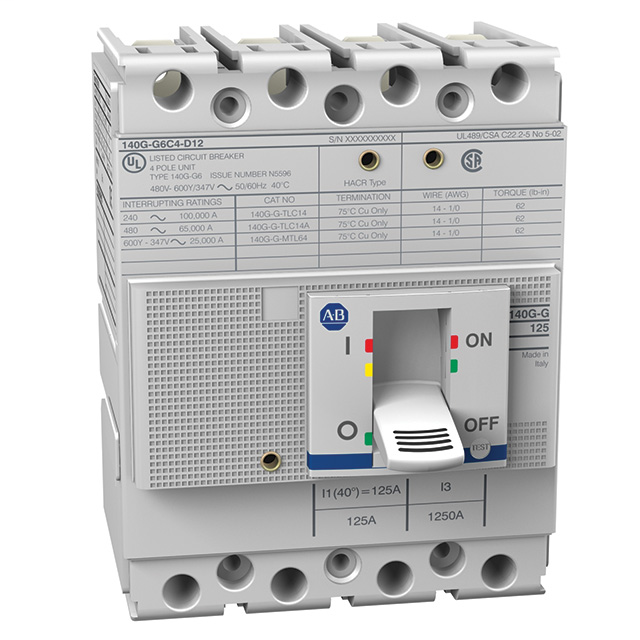 140G-G6C4-C16 - 140G - Molded Case Circuit Breaker, G frame, 65 kA, T/M - Thermal Magnetic, 4 Poles, Rated Current 16 A