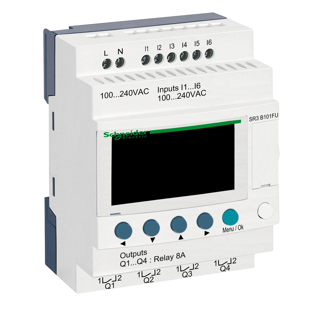 SR3B101FU - modular smart relay, Zelio Logic SR2 SR3, 10 IO, 100 to 240V AC, clock, display