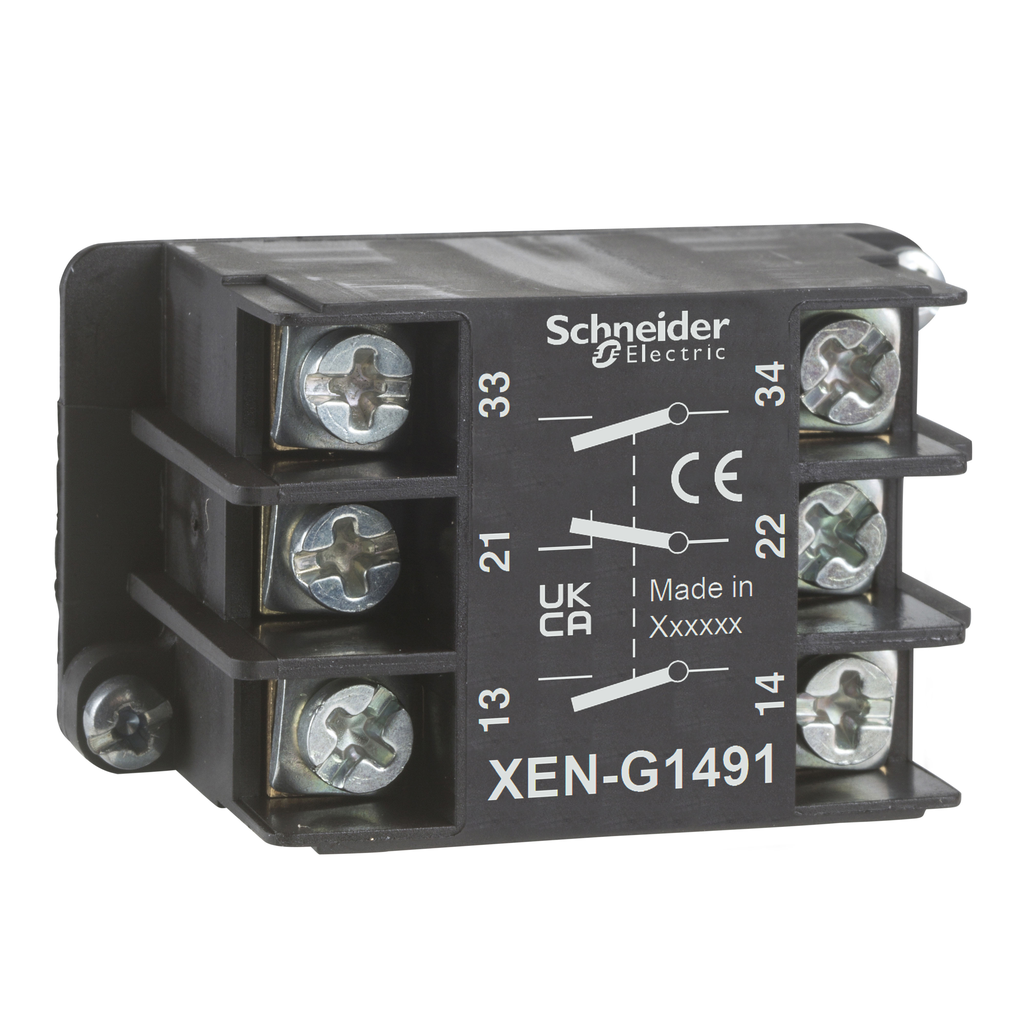 XENG1491 - Bloque de contacto simple, Harmony XAC, retorno por resorte, velocidad única, retorno por resorte, montaje frontal, 2NO+1NC