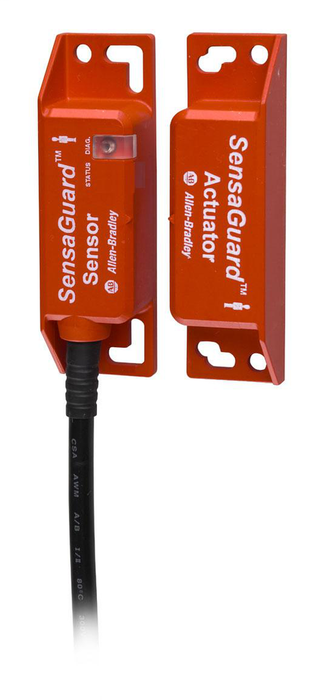 440N-Z21US2J - SensaGuard, 25mm(0.98 in.) Assured Sensing Distance, LED Door Indication/Diagnostic, 6 inch Pigtail with 5-Pin Micro (M12) Connector, Plastic Rectangular Flat Pack Unique Code Actuator,Unique code Actuator