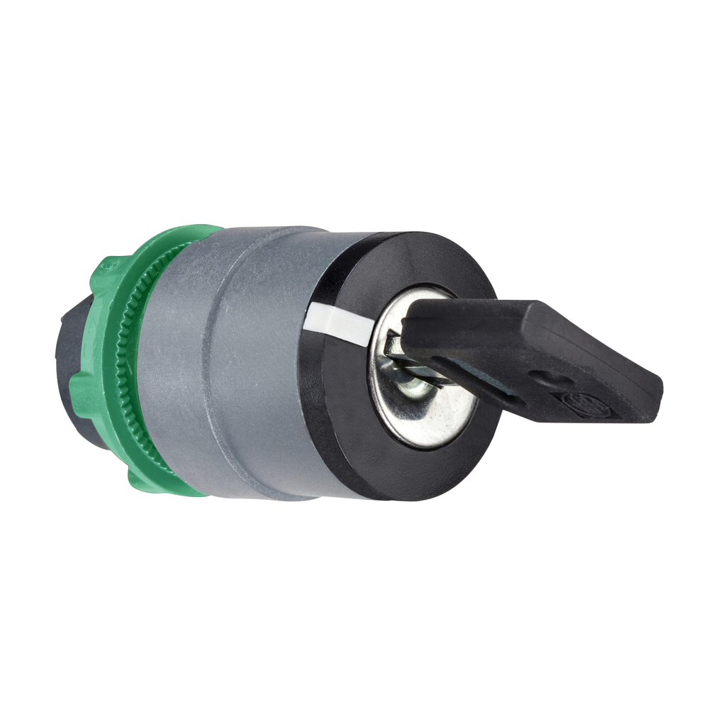 ZB5AG0C0 - Cabezal selector de interruptor de llave, Harmony XB5, plástico, negro, 22 mm, llave 455, 3 posiciones, fijación, bisel gris