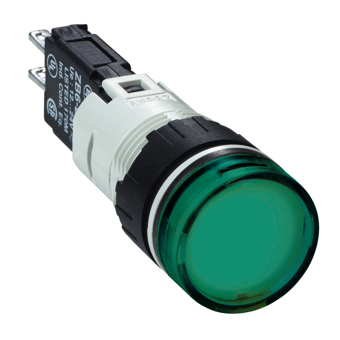 XB6AV3BB - Complete pilot light, Harmony XB6, round green, plastic, 16mm, integral LED 12...24V