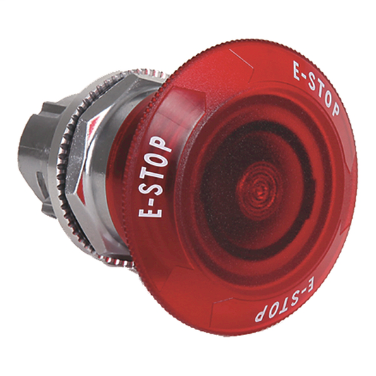 800T-TFXJETS00R - 800T Illuminiated Trigger Action Two Position Maintained, Twist Release, Red 60mm Plastic Head, with "E-Stop" on cap, Operator Only,Operator Only, No Guards on Terminals, Traditional Contact Block Code: No Contacts