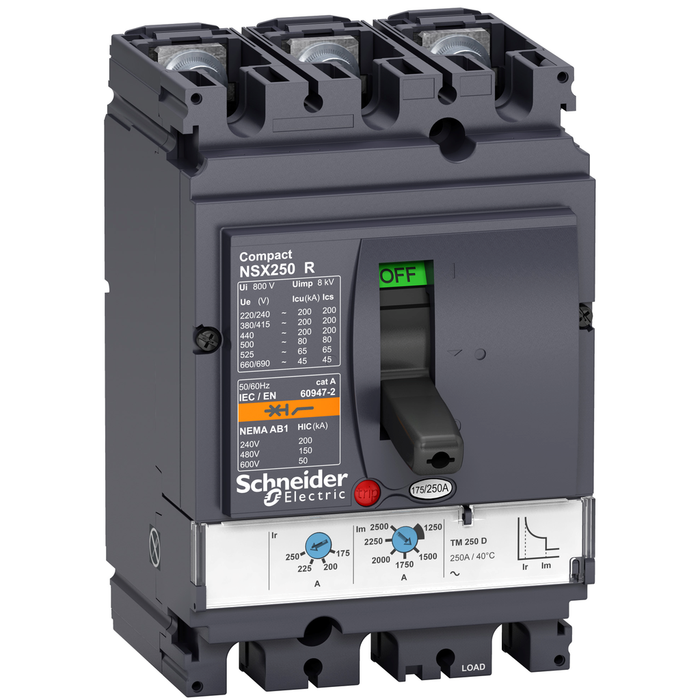 LV433470 - Circuit breaker, ComPact NSX250R, 200kA/415VAC, TMD trip unit 125A, 3 poles 3d