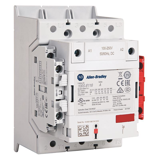 100S-E116KD12CL - 100S-E MCS-E Safety Contactor, 116A, AC3 duty, 100-250V AC 50/60Hz / 100-250V DC Electronic Coil, 1 N.O. 1 N.C. Standard & 0 N.O. 1 N.C. Lower Power Auxiliary Contacts