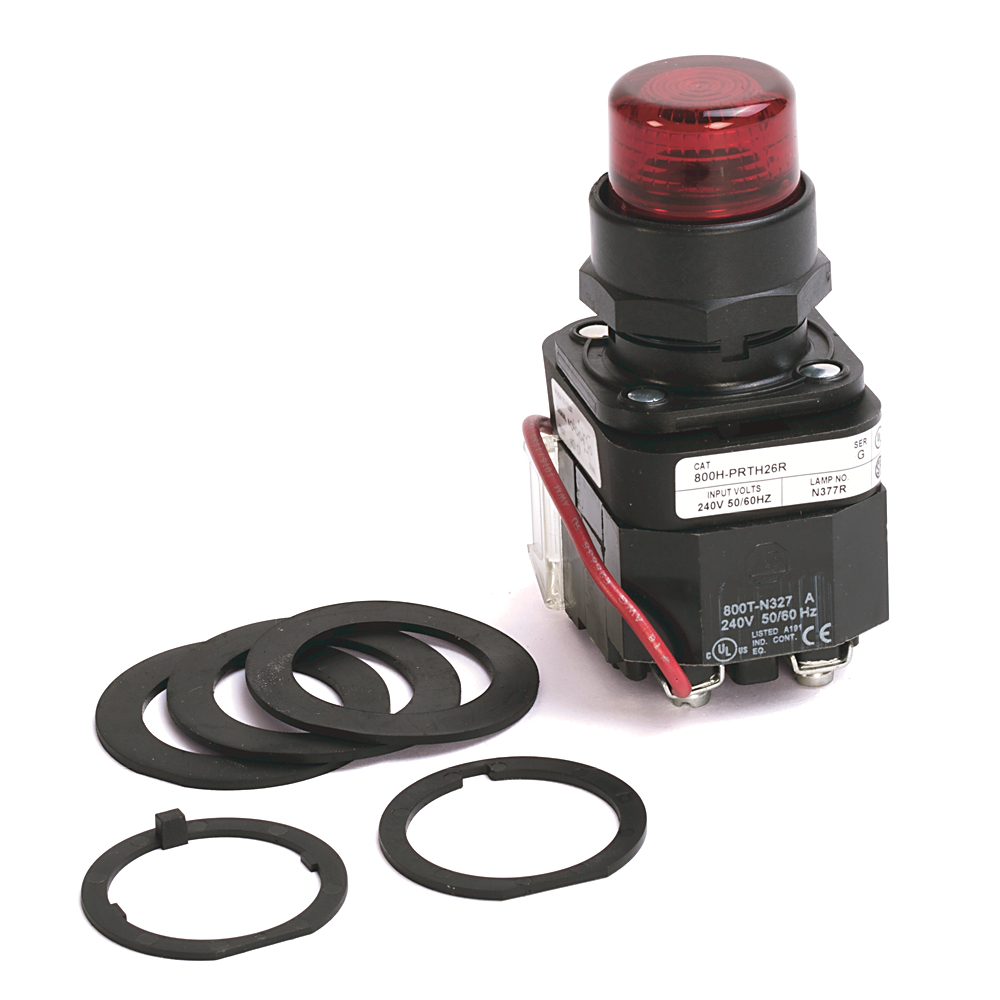 800H-PRTH26R - Piloto luminoso tipo 4/4X/13 de 30,5 mm, Xfmr, pulsador de prueba, LED, rojo, 240 V CA 50/60 Hz, 1 NA-1 NC