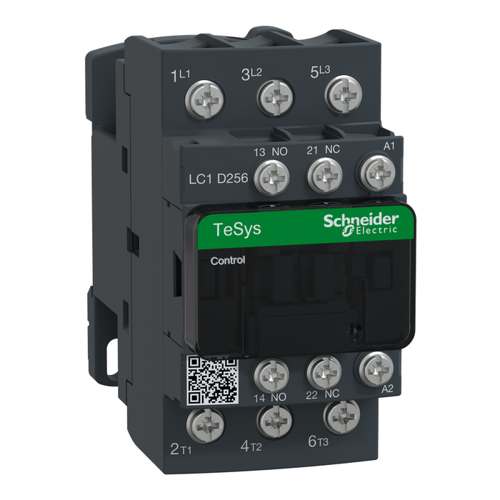 LC1D256P7 - IEC contactor, TeSys Deca, nonreversing, 25A, 15HP at 480VAC, 3 phase, 3 pole, 3 NO, 230VAC 50/60Hz coil, open style