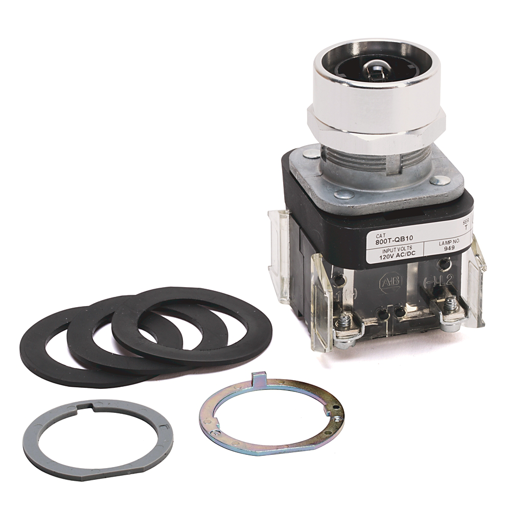 800T-QB10 - 30.5mm Type 4/13 Mom. Contact PB-Illum., No Color, Ext. Hd w/o Guard, Incand./No Options, 120V AC, 1 NO-1 NC