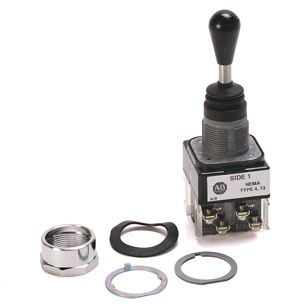 800T-T4R6DDGG - 30.5mm Type 4/13 Toggle Switch, Four Way Toggle, Up&Down-Maint.,Left&Right-Spring Rtn, 1 NO, 1 NO & 1 NOEM & 1 NOEM