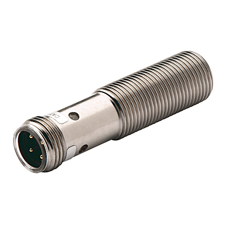Proximity Sensor, 3-Wire DC, Short Barrel, 12mm Diameter, Tubular:Nickel Plated Brass, Short, 4mm Sensing Distance, Unshielded, N.O., Sink (NPN) or Source (PNP), Micro QD (DC)