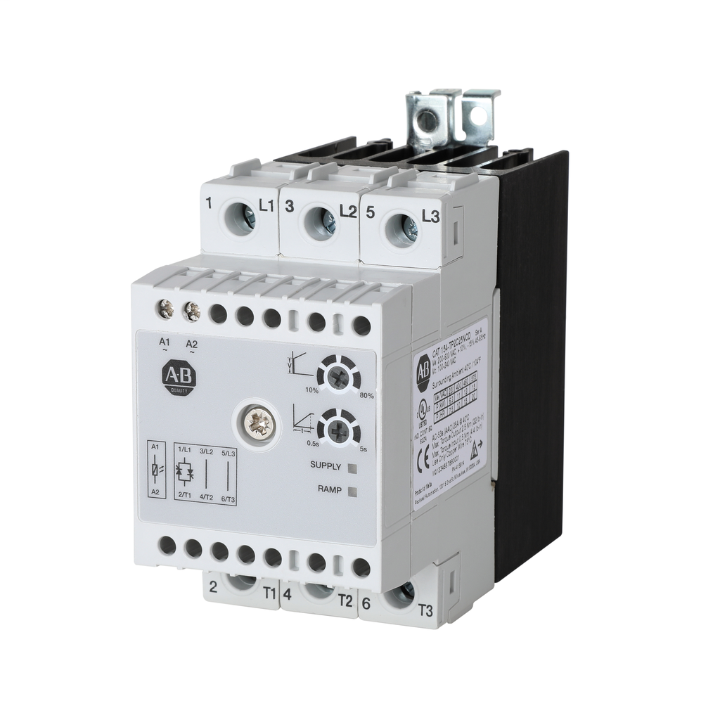 154-TP1C25NCD - Starting Torque Control, 3 phase motor, control 1 phase, 25 Amps AC Controller Rating, Open/None, 220 volts AC Rated Voltage, 100 - 240 volts AC Control Voltage