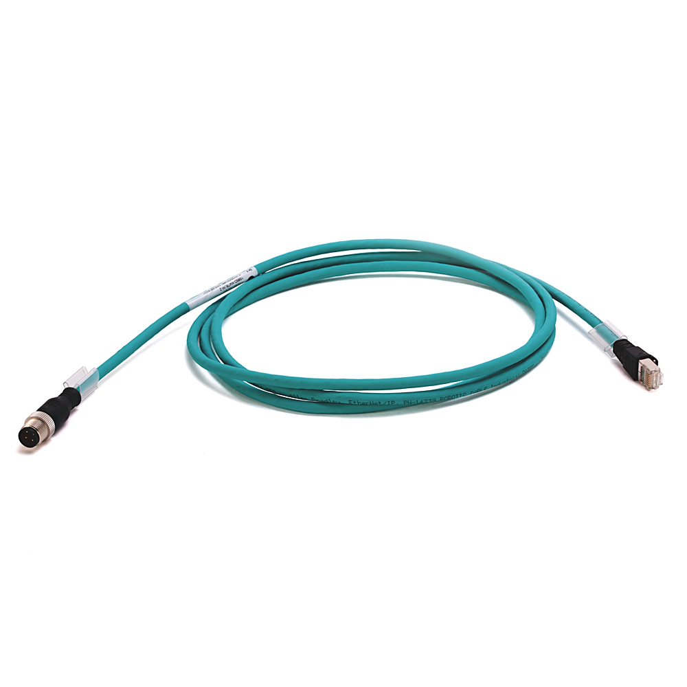 1585D-M4TBJM-2 - 1585 Ethernet Cables, 4 Conductors, M12, Straight Male, Standard, RJ45, Straight Male, Teal Robotic TPE, 100BASE-TX, 100 Mbit/s, 4 Conductor, Teal TPE, Flex Rated