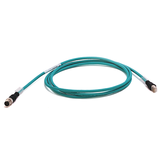 1585D-M4TBJM-2 - 1585 Ethernet Cables, 4 Conductors, M12, Straight Male, Standard, RJ45, Straight Male, Teal Robotic TPE, 100BASE-TX, 100 Mbit/s, 4 Conductor, Teal TPE, Flex Rated