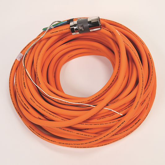 2090-CPBM7DF-12AA60 - SpeedTEC Cable, Motor Power With Brake Wires, SpeedTec DIN Connector, Drive-end, Flying-lead, 12 AWG, Standard (Non-Flex), 60 Meters