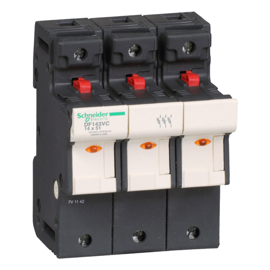 DF143VC - Fuse carrier, TeSys DF, 3P, 50A, 690VAC, fuse size 14x51mm, blown fuse indicator (Qty. 24)