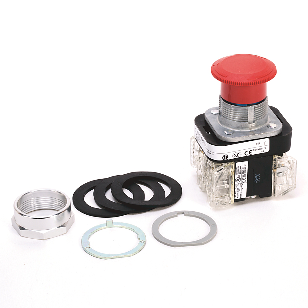 800TC-FXT6B - 30.5mm Type 4/13 2 Pos. PB-Non-Illum., Mushroom Hd (Push-Pull/Twist), Red, 2 NO-2 NC, Finger Safe Guards