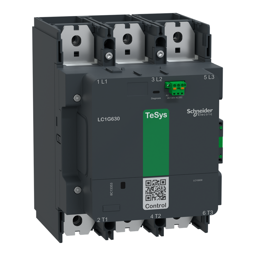 LC1G800EHEN - Contactor de alta potencia TeSys Giga, 800 A, versión estándar, CA-1, &lt;= 440 V, 1050 A, 3 polos/NA, bobina 48-130 V CA/CC