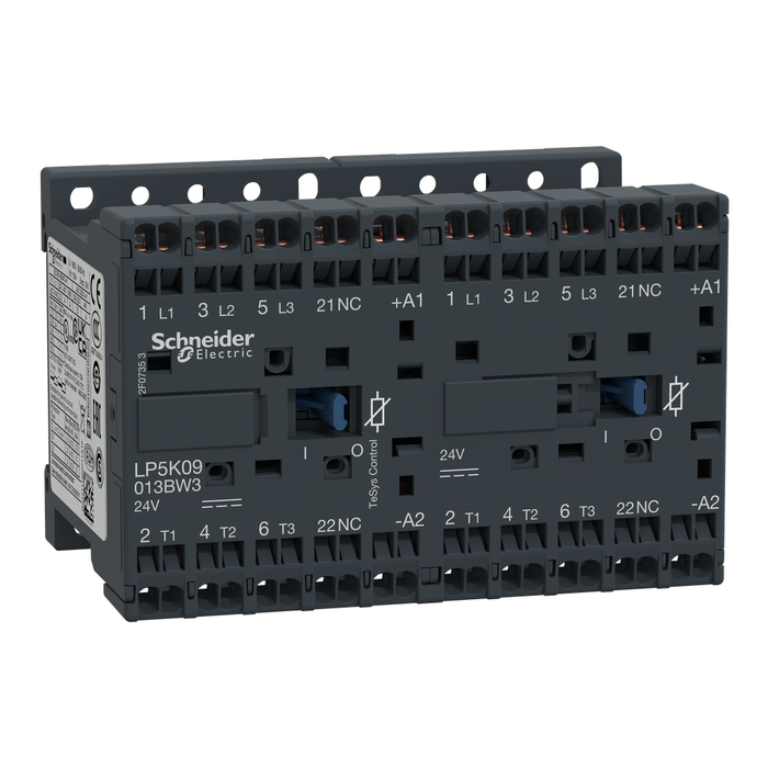 LP5K09013BW3 - Reversing contactor, TeSys K, 3P, AC-3, lt or eq to 440V 9A, 1 NC, 24VDC coil