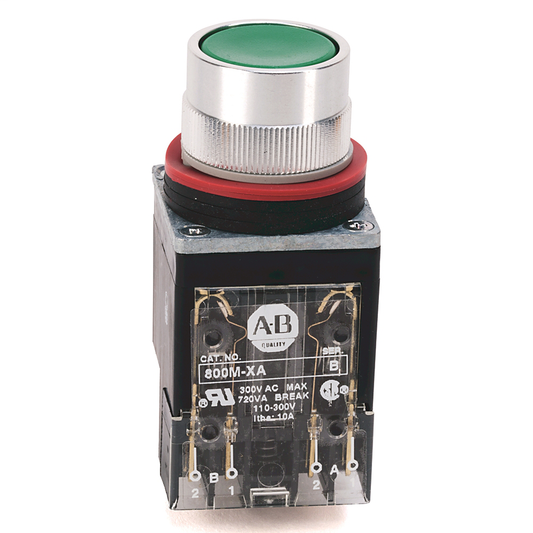 800MR-A6A - 800MR Momentary Contact Push Button Units, Non-Illuminated, Flush Head, Red, 1 N.O - 1 N.C., Stab Terminals