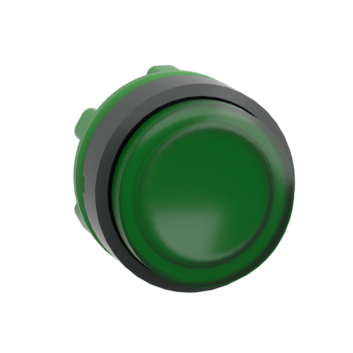 ZB5AH33 - Head for illuminated push button, Harmony XB5, round green projecting, 22mm, universal LED, push to release, unmarked