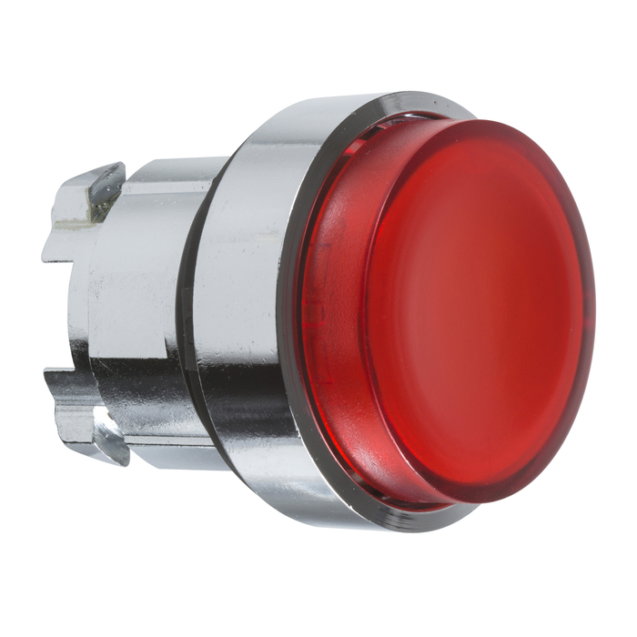 Head for illuminated push button, Harmony XB4, metal, red projecting, 22mm, spring return, BA9s bulb, unmarked