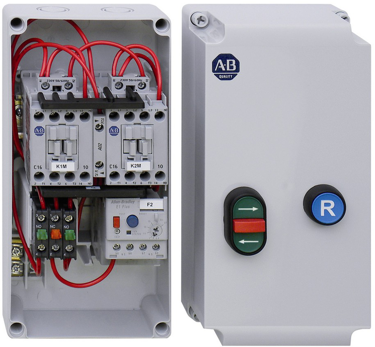 105-C09LKJE1C-1M-7 - 105C IEC Enclosed Reversing Non-Combination Starter, 104-C09, Type 1/4/4X/12 - IP66 Plastic - Large (indoor/Outdoor Use), 24V 50/60Hz, E1 Plus OLR 1.00 - 5.00 A