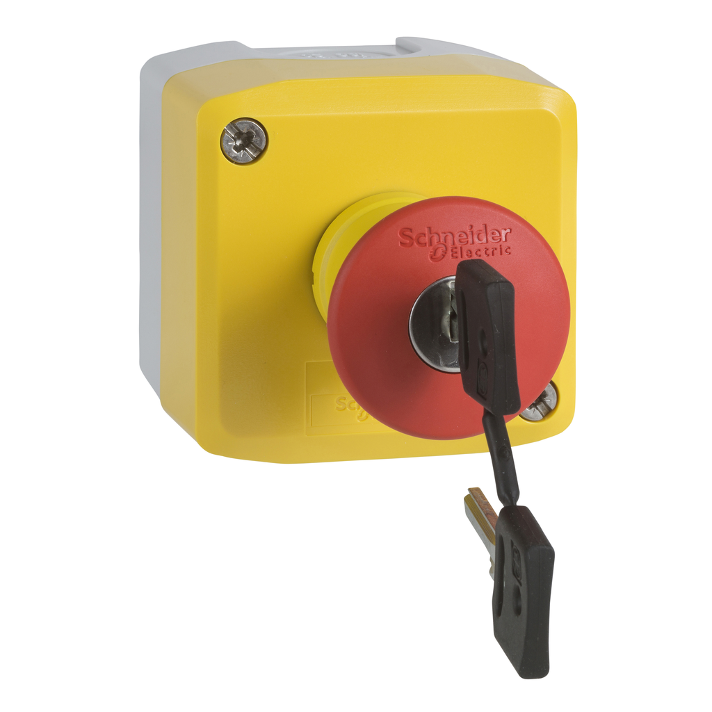 XALK188H7 - Control station, Harmony XALK, plastic, yellow lid, 1 red mushroom push button 40mm, key release, 1NC, unmarked