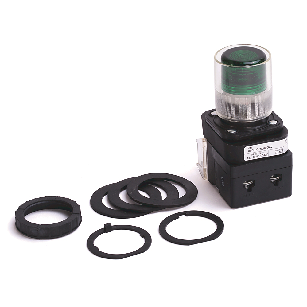 800H-QRAH2GAR - Contacto de 30,5 mm tipo 4/4X/13 Mom. PB-Ilum., verde, extremo abierto con protección, LED, 12-130 V CA/CC, 1 NA-1 NC, lógica Reed