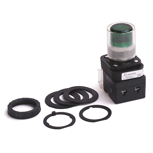 800H-QRAH2GA2 - Contacto de 30,5 mm tipo 4/4X/13, PB-Ilum., verde, carcasa exterior con protección, LED, 12-130 V CA/CC, 2 NA