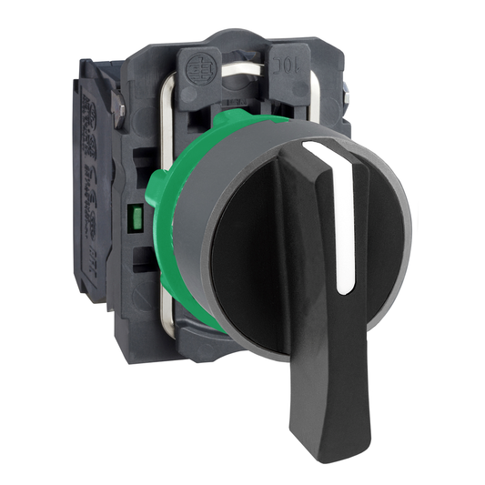 XB5AJ33C0 - Interruptor selector, Harmony XB5, bisel gris, 22 mm, 3 posiciones, mango largo negro, fijación fija, 2NO