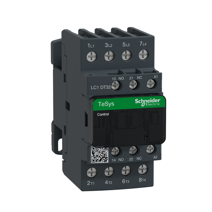 LC1DT32U7 - IEC contactor, TeSys Deca, nonreversing, 32A resistive, 4 pole, 4 NO, 240VAC 50/60Hz coil, open style