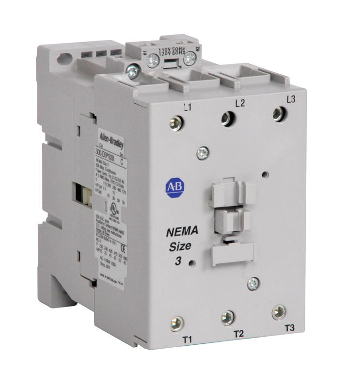 300-DODJ930 - 300 NEMA Contactor, NEMA Size 3, Open, 24V DC w/Integrated Diode, Three Poles, 1 N.O. Auxiliary Contact