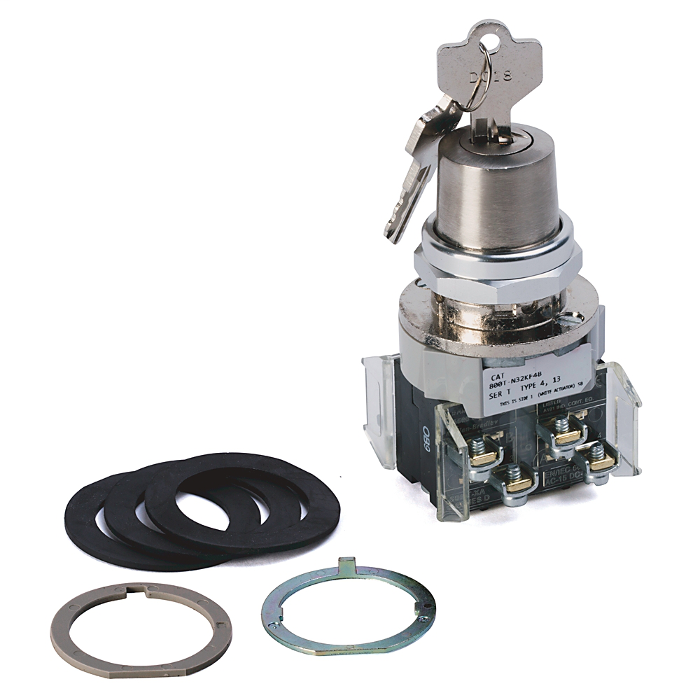800T-N32KF4B - 30,5 mm, tipo 4/13, 4 posiciones, interruptor de selección de bloqueo de cilindro, mantenimiento, posición de bloqueo 2, llave estándar, llave D018