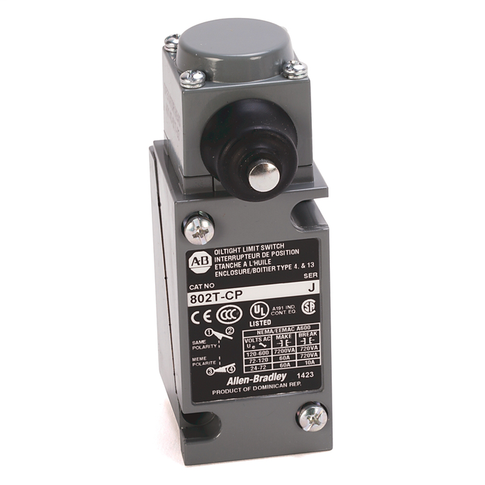 802T-CTPV - Limit Switch, NEMA Type 4 and 13 Oiltight Construction, Plug-In, Side Push Rod, 4-Circuit, Whole Switch, VITON Seals