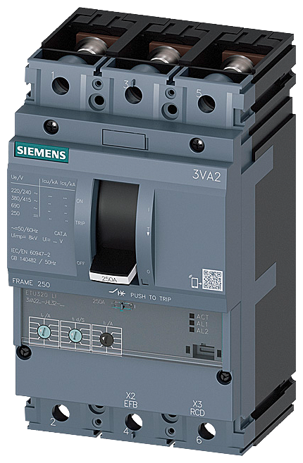 3VA2216-7HL32-0AA0 - BRKR 3VA22 3P 160A 110KA ETU3-LI TUERCA