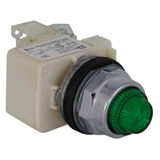 9001KT35LGG31 - Push-to-test pilot light, Harmony 9001K, metal, polycarbonate, fresnel, green, 30mm, LED green, 24-28V