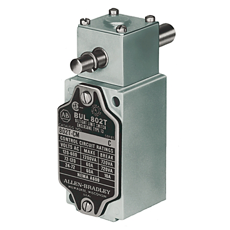 802T-CM - Limit Switch, NEMA Type 4 and 13 Oiltight Construction, Non-Plug-In, Side Push Rod, Maintained Contact, 2-Circuit, Whole Switch