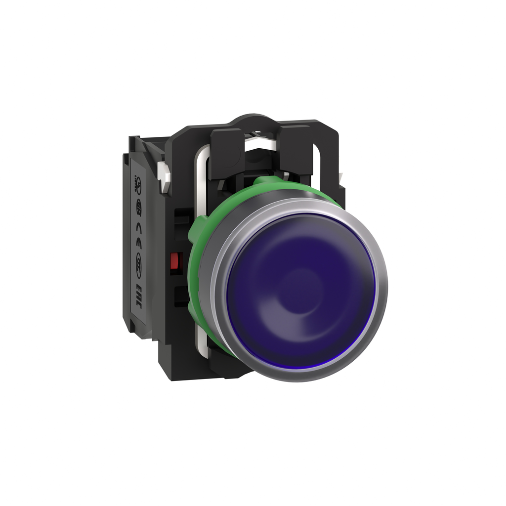 XB5AW36G5 - Pulsador luminoso, Harmony XB5, plástico, azul, 22 mm, LED universal, lente lisa, 1 NA + 1 NC, 110...120 V CA